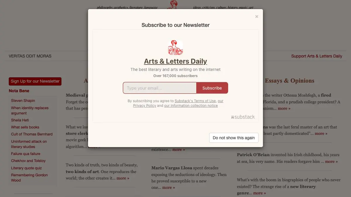 Screenshot of Arts & Letters Daily