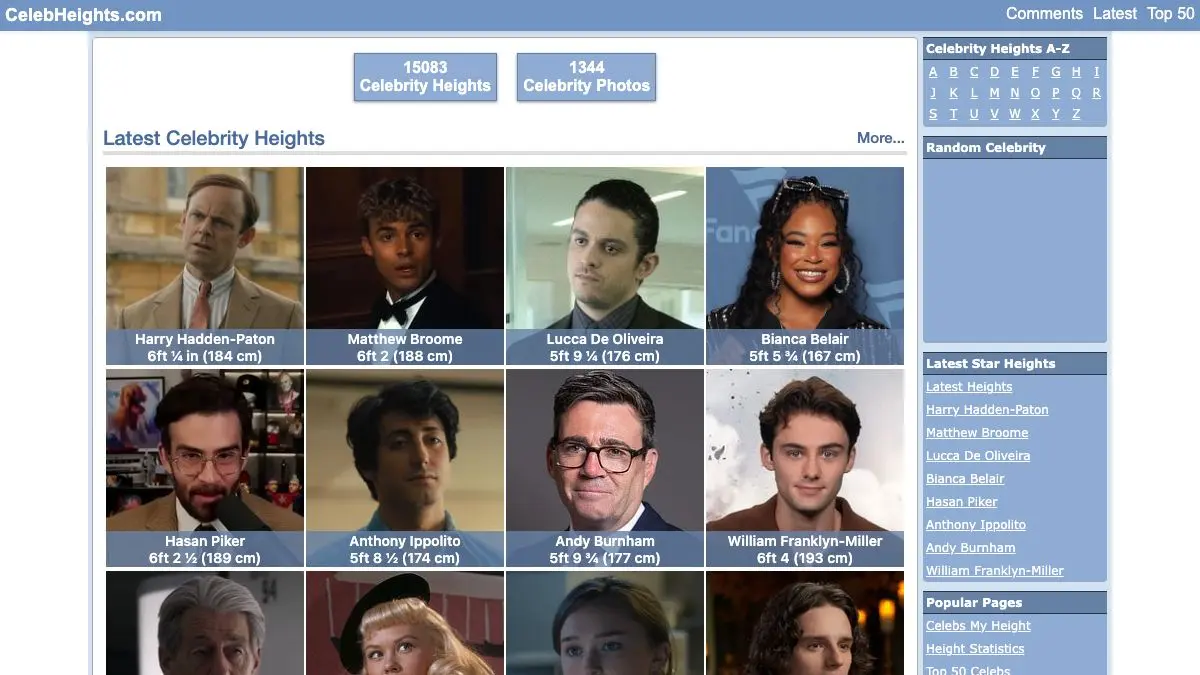 Screenshot of CelebHeights