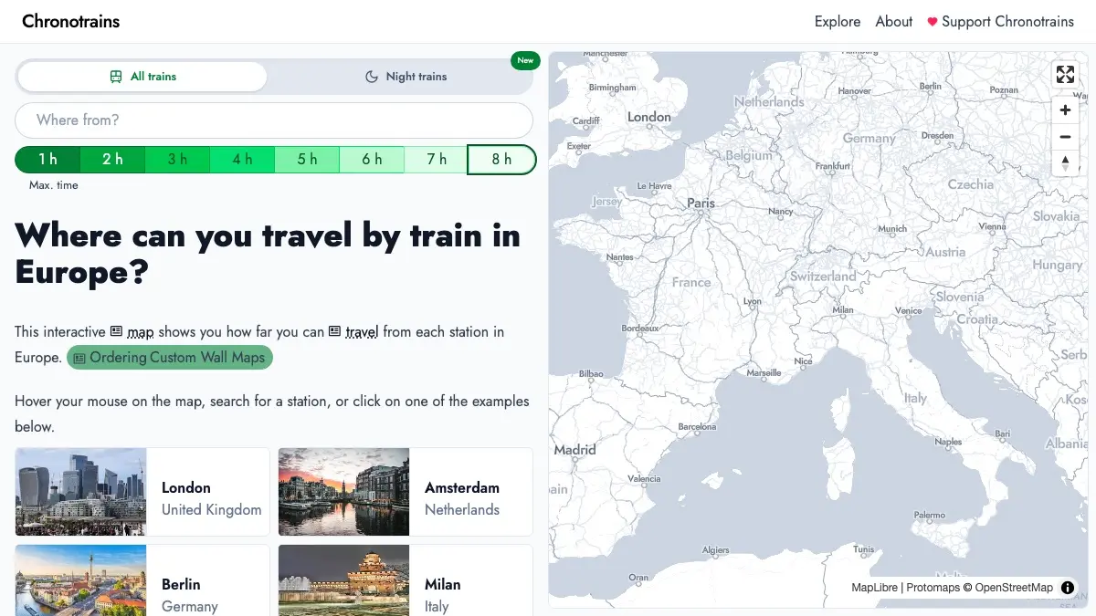 Screenshot of Chronotrains