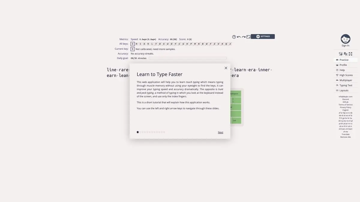 Screenshot of Keybr