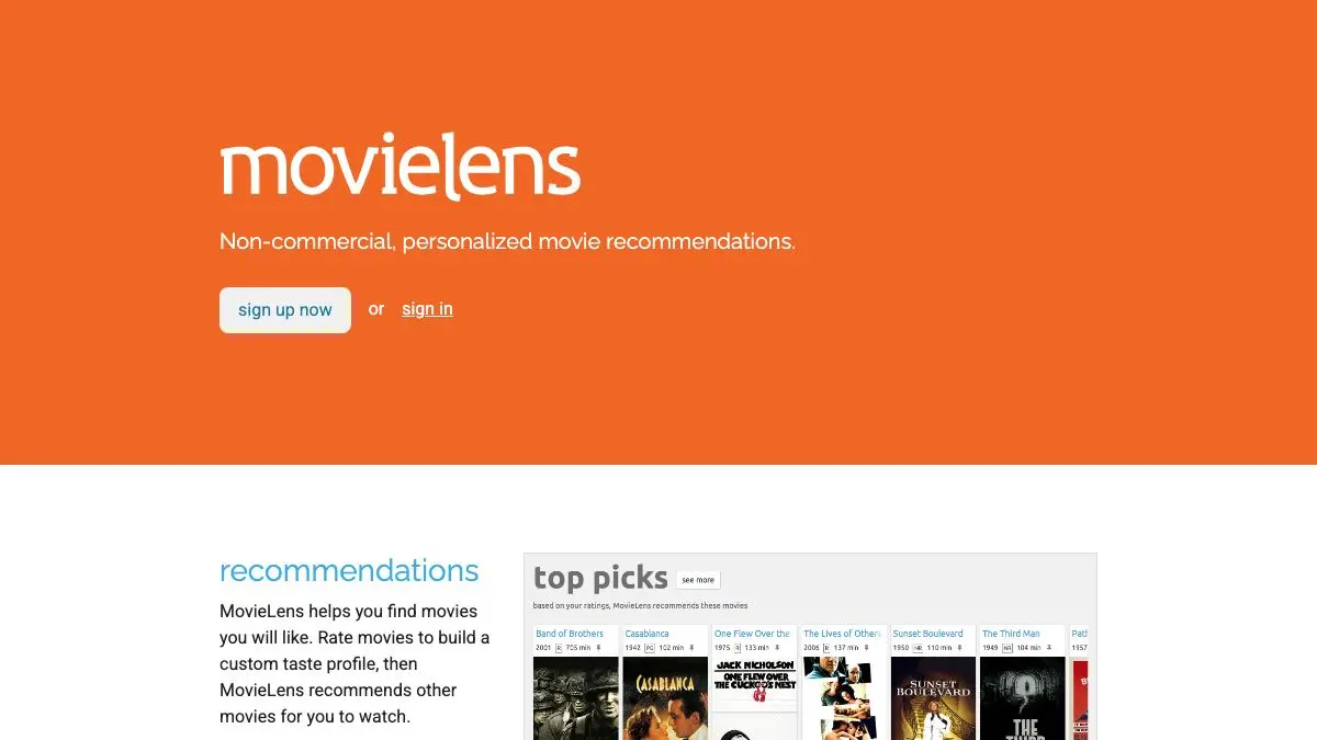 Screenshot of MovieLens