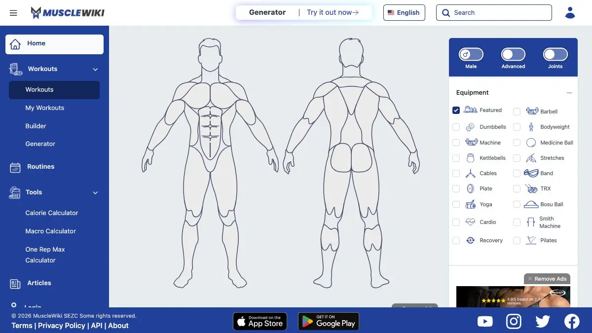 Screenshot of MuscleWiki