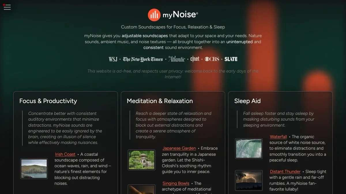Screenshot of myNoise