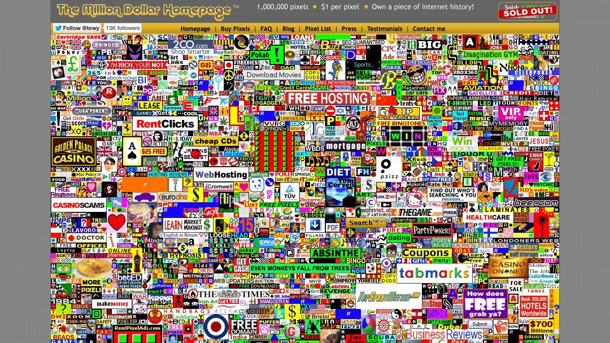 Screenshot of The Million Dollar Homepage