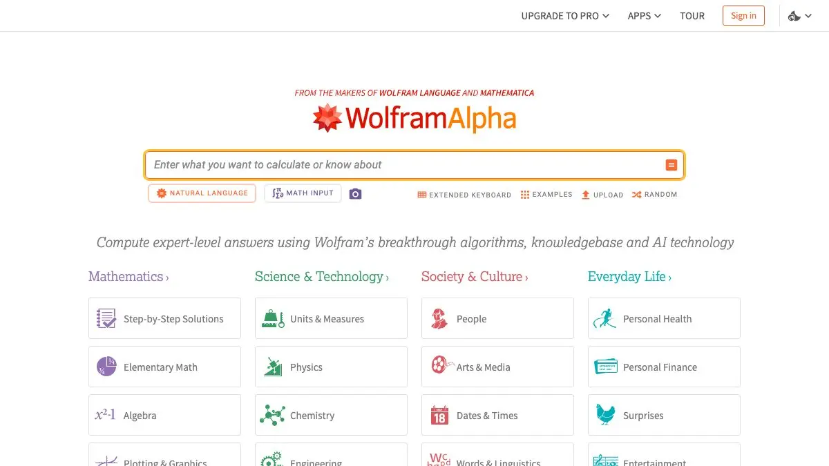 Screenshot of Wolfram Alpha